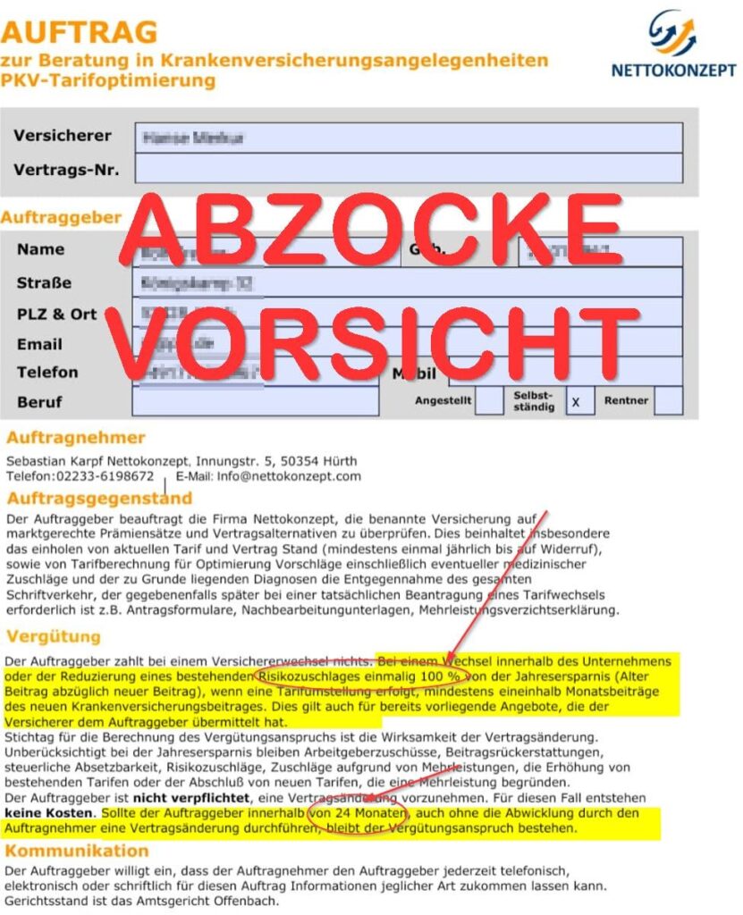 Auftrag PKV Optimierung…Ja SICHER unterzeichne ich so WAS!